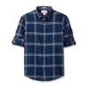Sleeve Linen Blend Caro Pane Shirt - Bold Blue