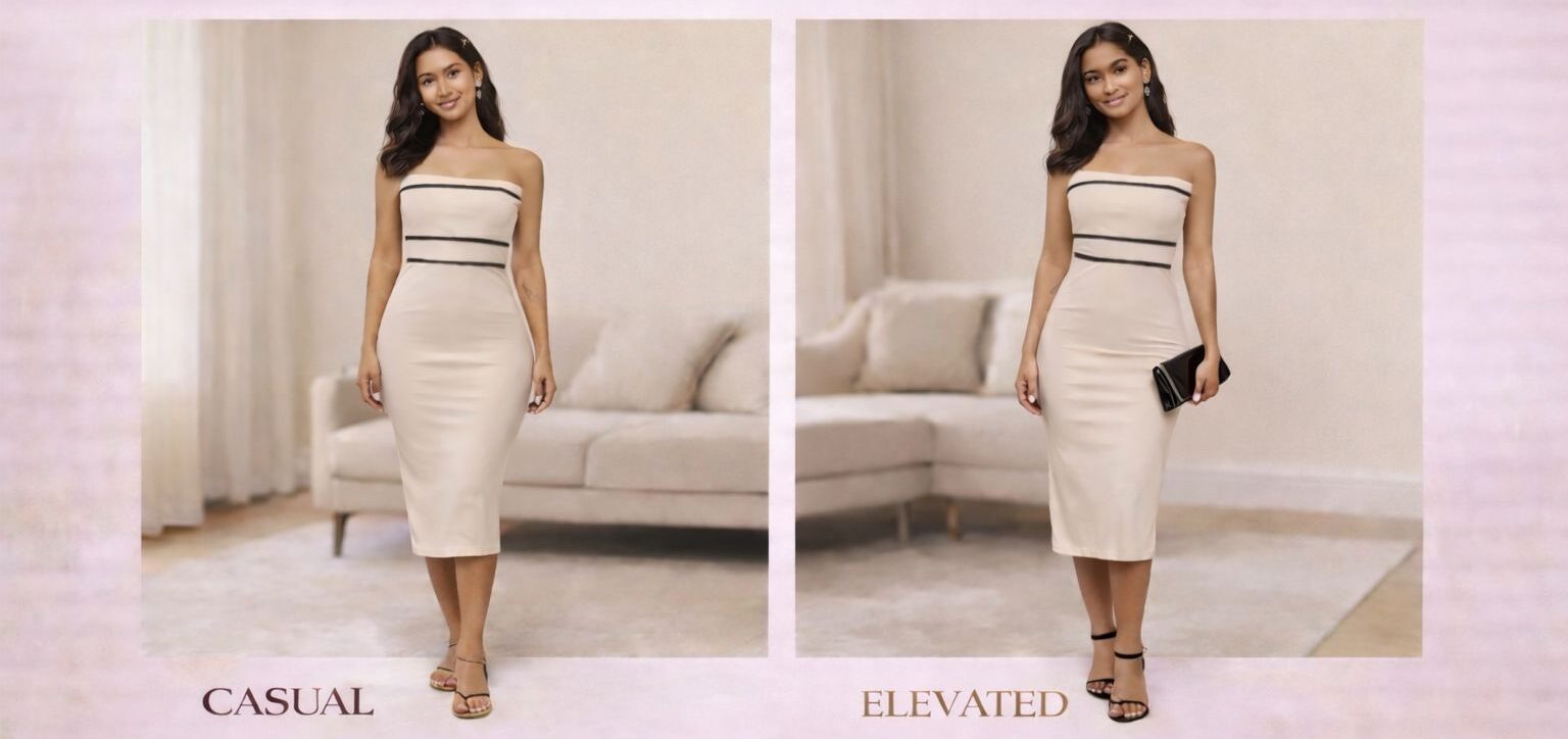 The linea strapless midi dress