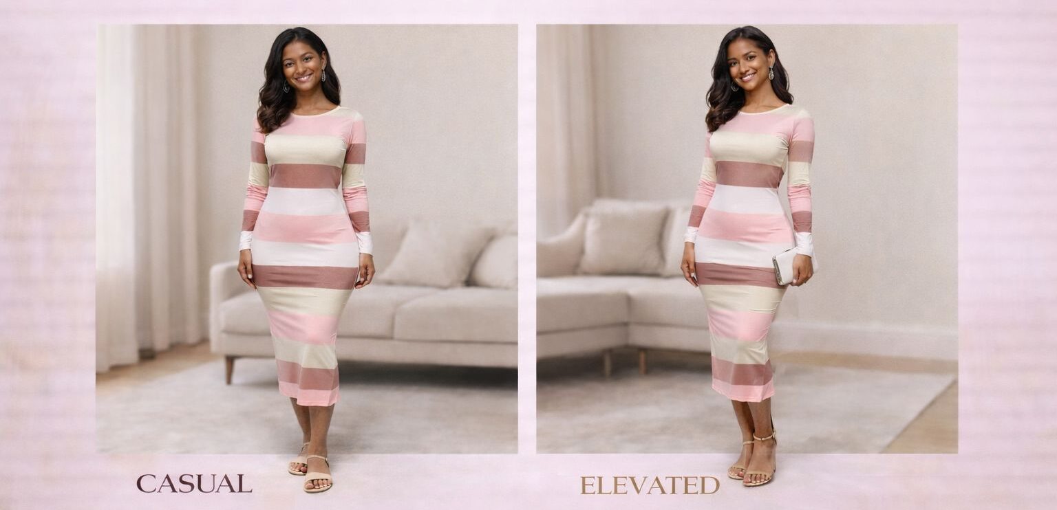 The blush stripe midi dress