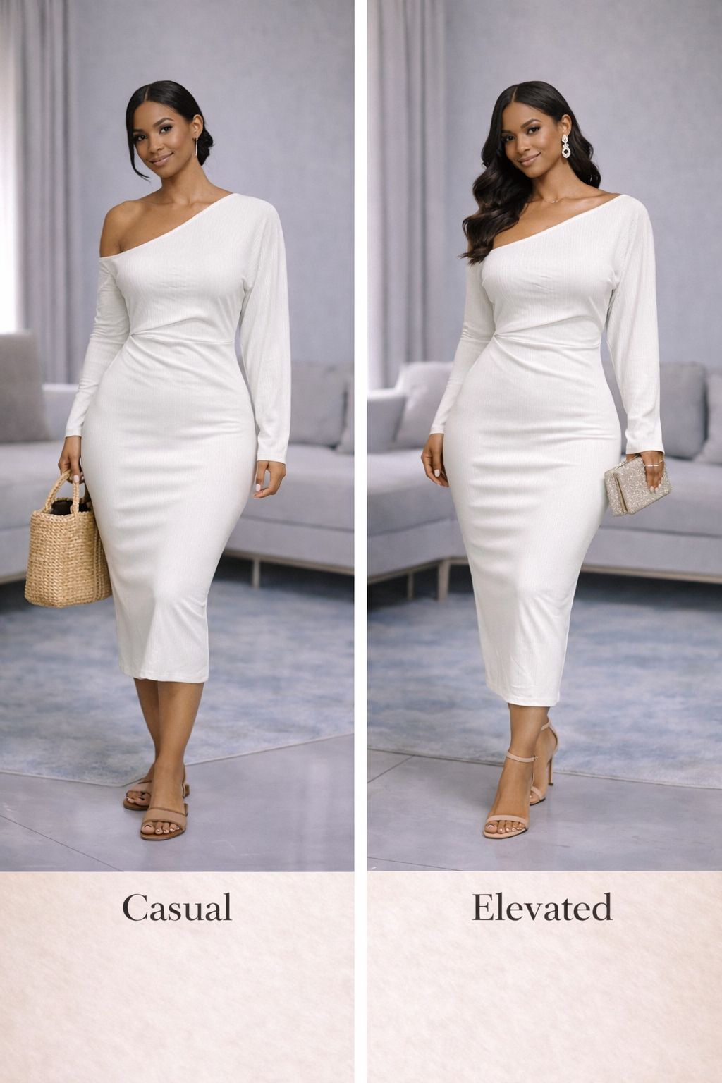 The Ivory Muse one-Shoulder Midi