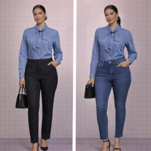Tie-Neck Denim blouse
