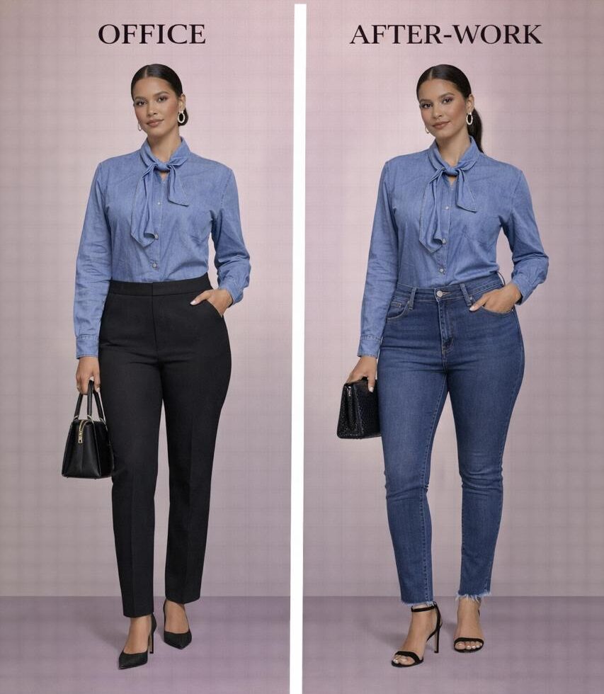 Tie-Neck Denim blouse