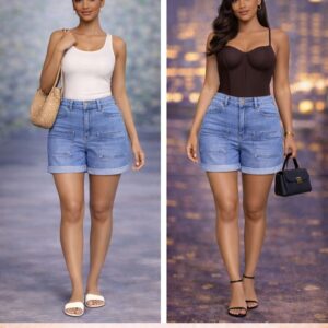 Utility chic denim shorts
