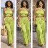 Green crop top & pleaded pants set