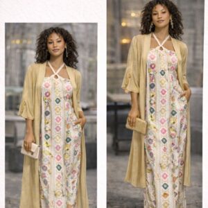 Chiffon Kimono & Printed maxi dress set