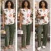Floral top and Green pants set