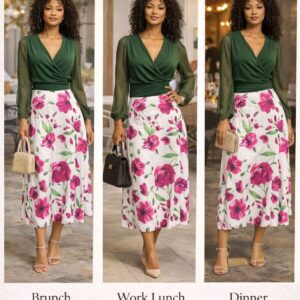 Wrap top and floral skirt