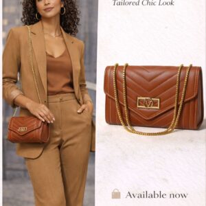 Quilted cognac shoulder bag