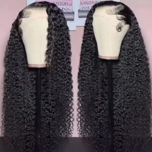 Black, Curly lace frontal wig