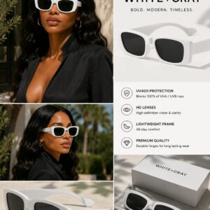 Rectangle fashion glasses – White