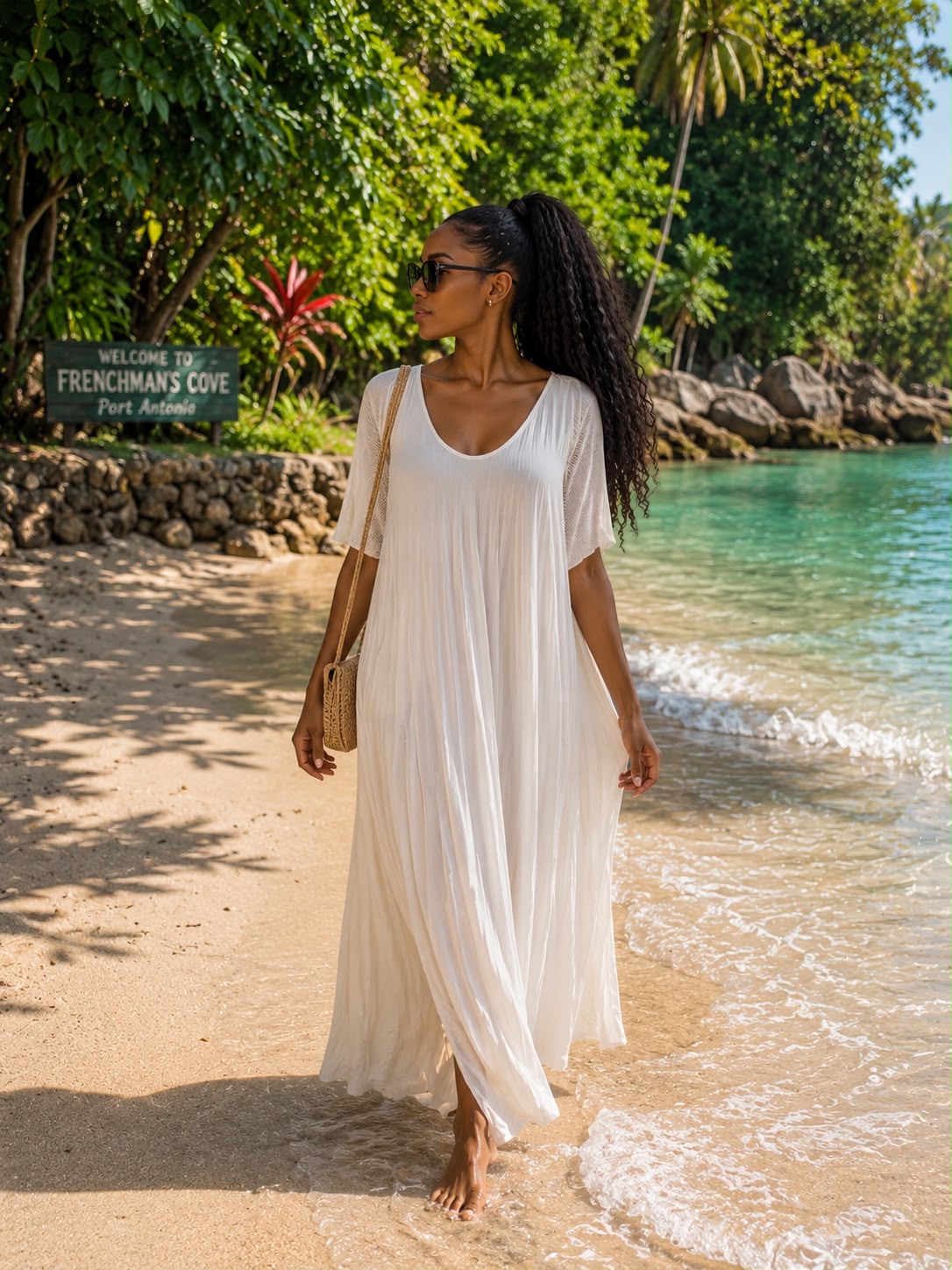white beach gown