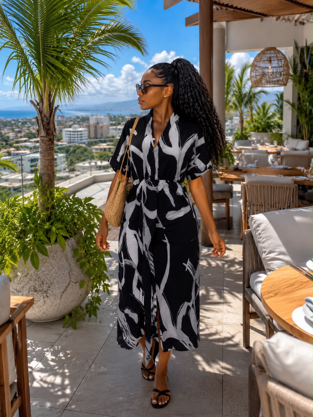 black & White pattern dress
