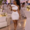 Off-the shoulder,styled white dress