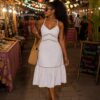 pattern see through white dress