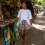 Casual white top and patterned shorts