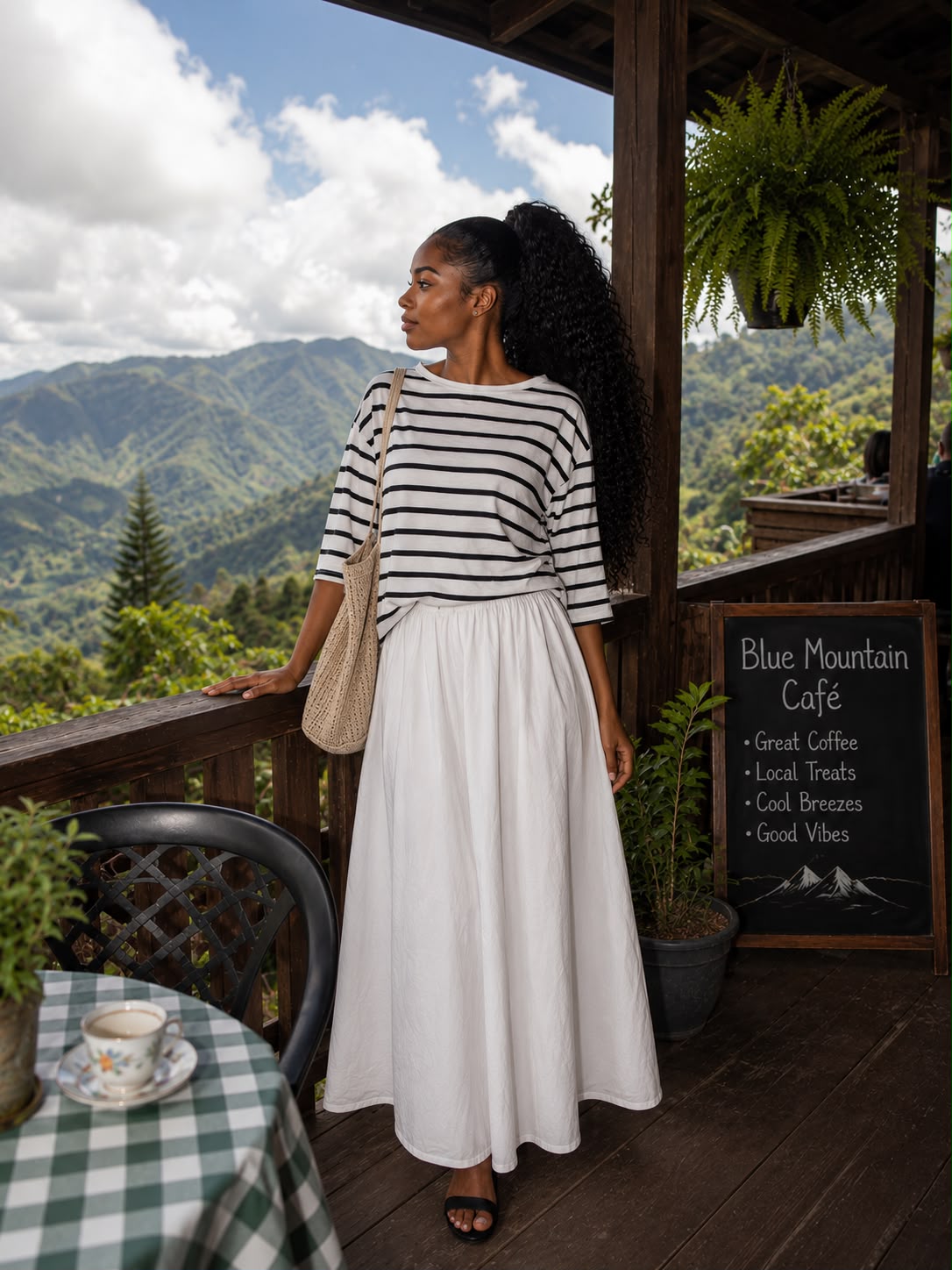 White stripped top and Skirt