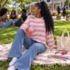Striped pink top with jeans