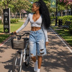 Grey top with ripped Jorts