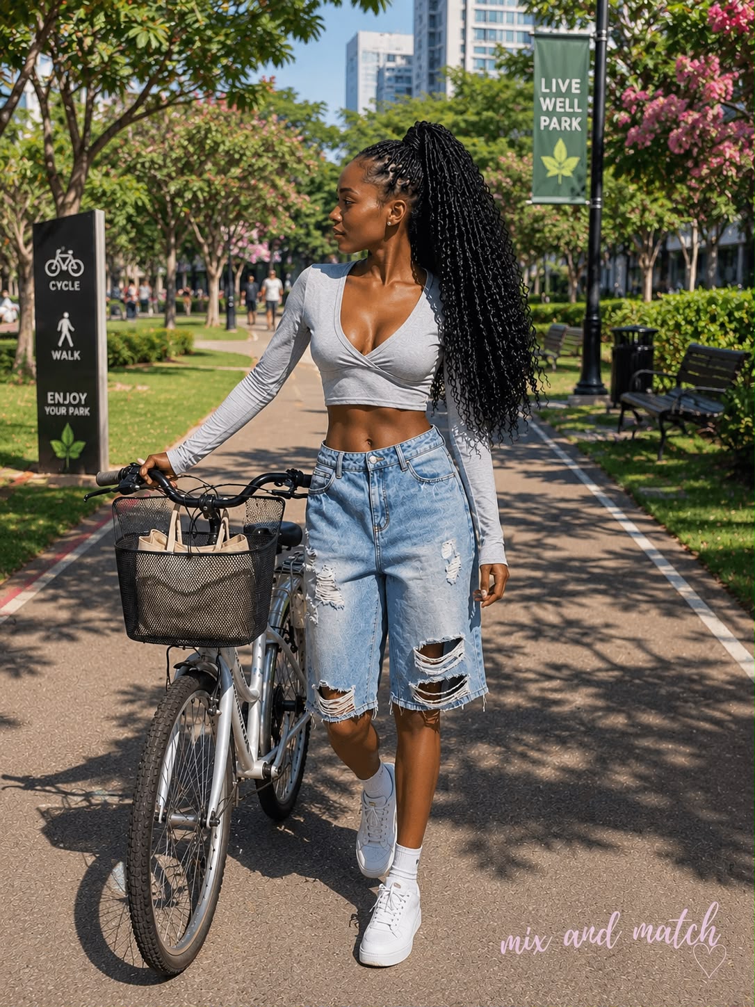 Grey top with ripped Jorts