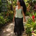 Patternized top with meshy tail skirt