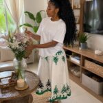 Plain white top with Patternized skirt