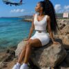 White mini shorts set