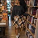 long sleeved top with stripped skirt