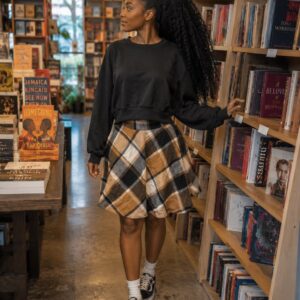 long sleeved top with stripped skirt