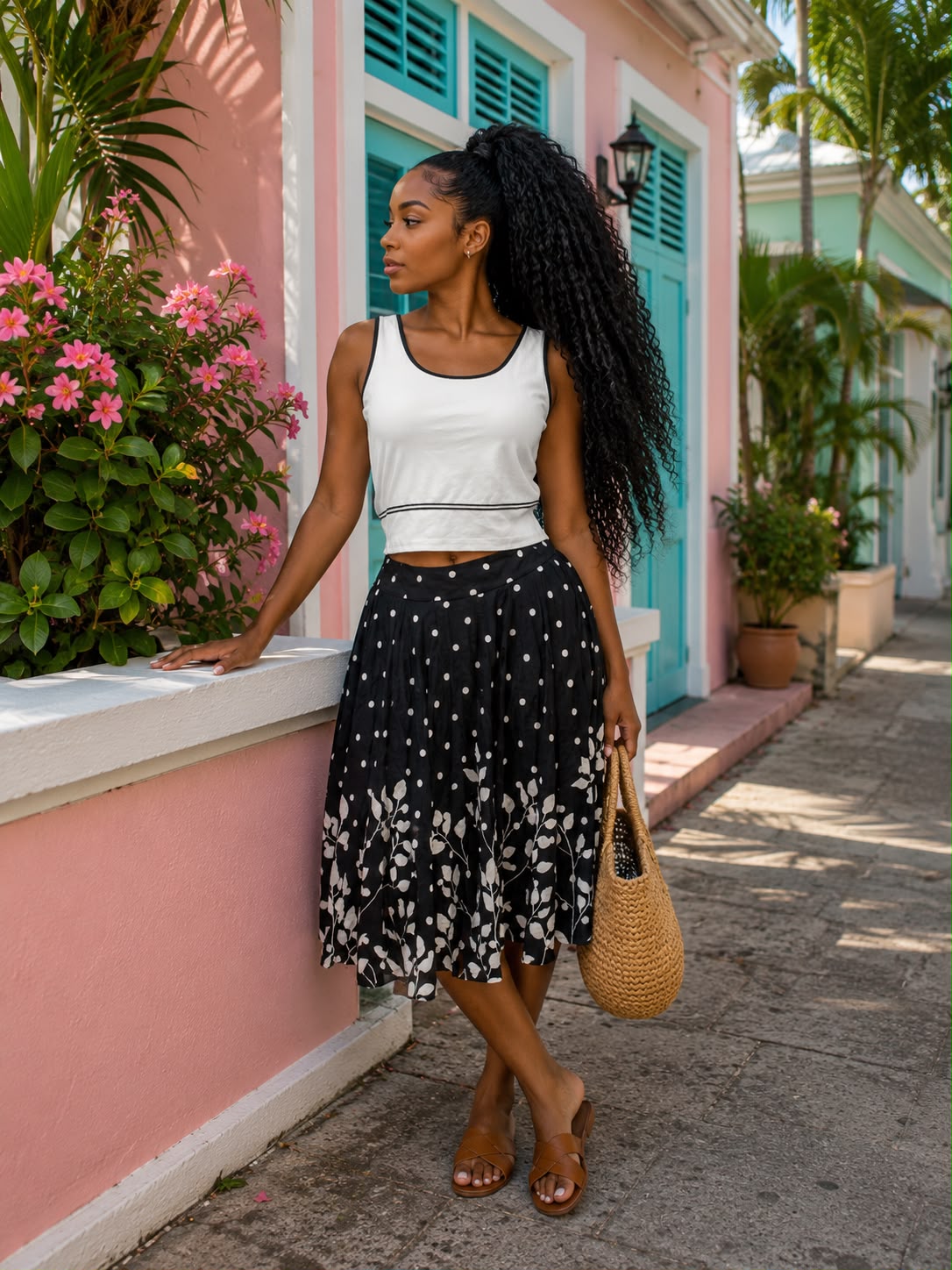 Mini top with flared patternized skirt