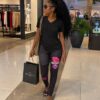 Plain v neck top with imaged tights