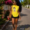 Yellow imaged top with mini ruffle shorts