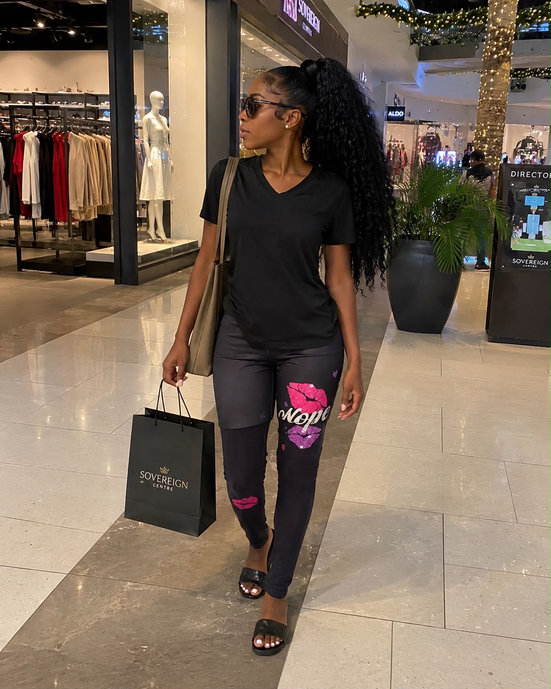 Plain v neck top with imaged tights
