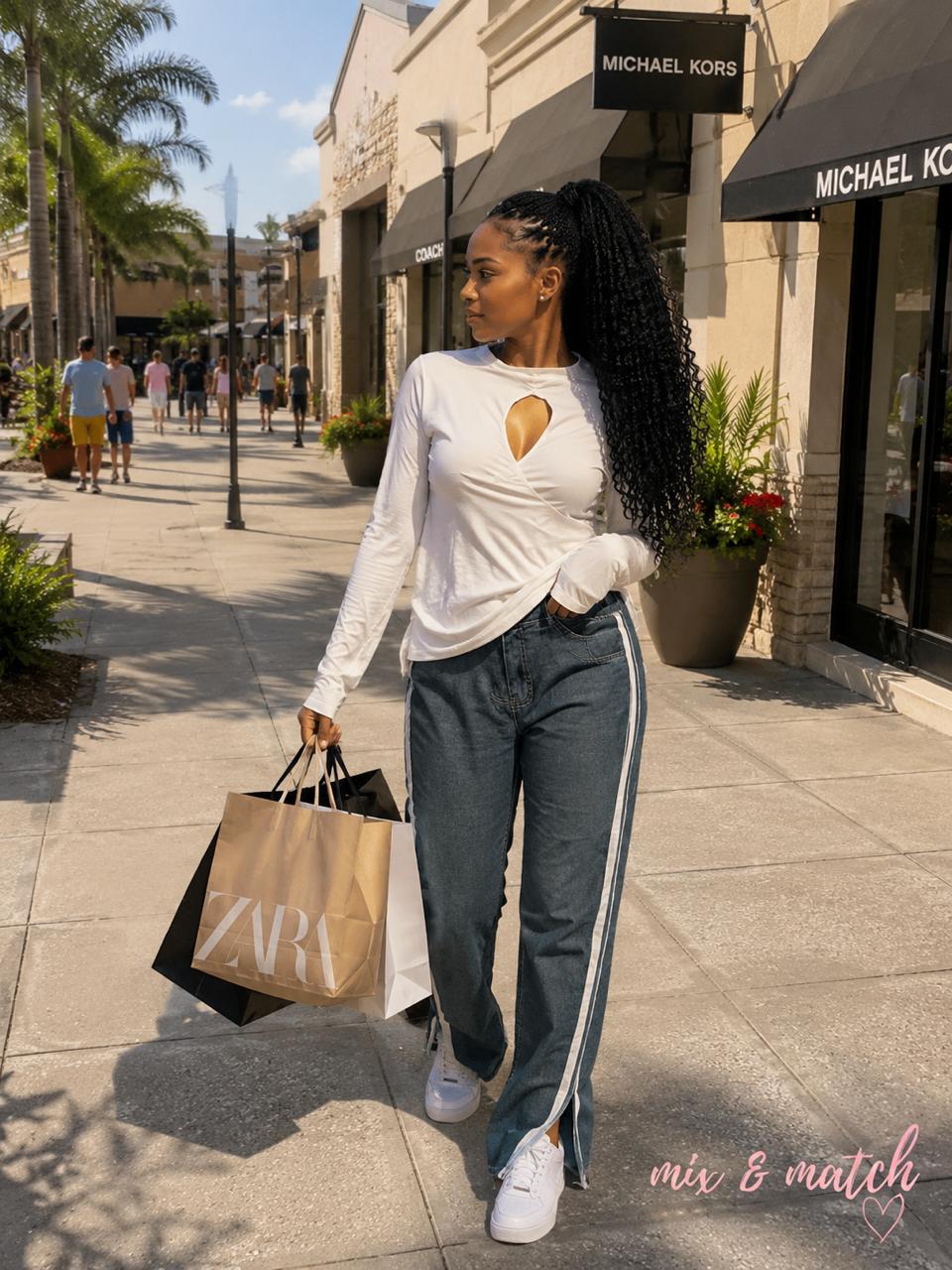 Styled jeans with white top