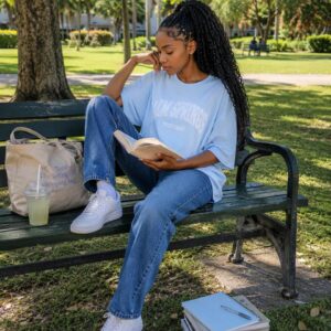 Baby blue top with jeans