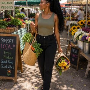 Sleeveless top with black jeans