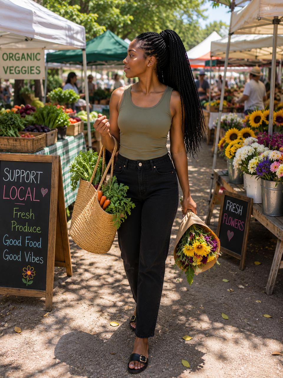 Sleeveless top with black jeans