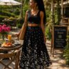 Mini top with flared patternized skirt