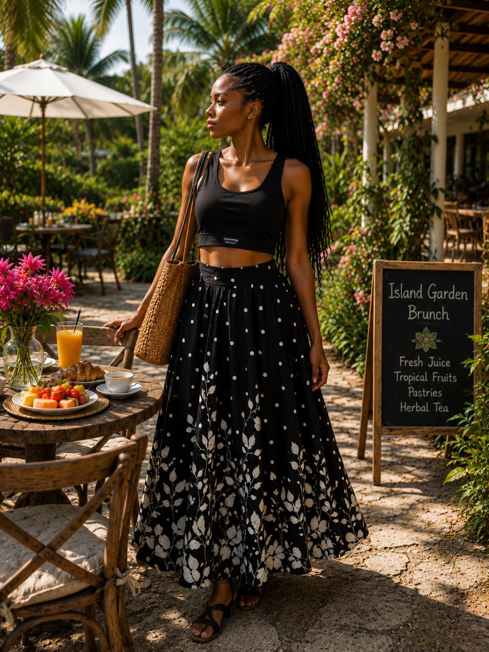 Mini top with flared patternized skirt