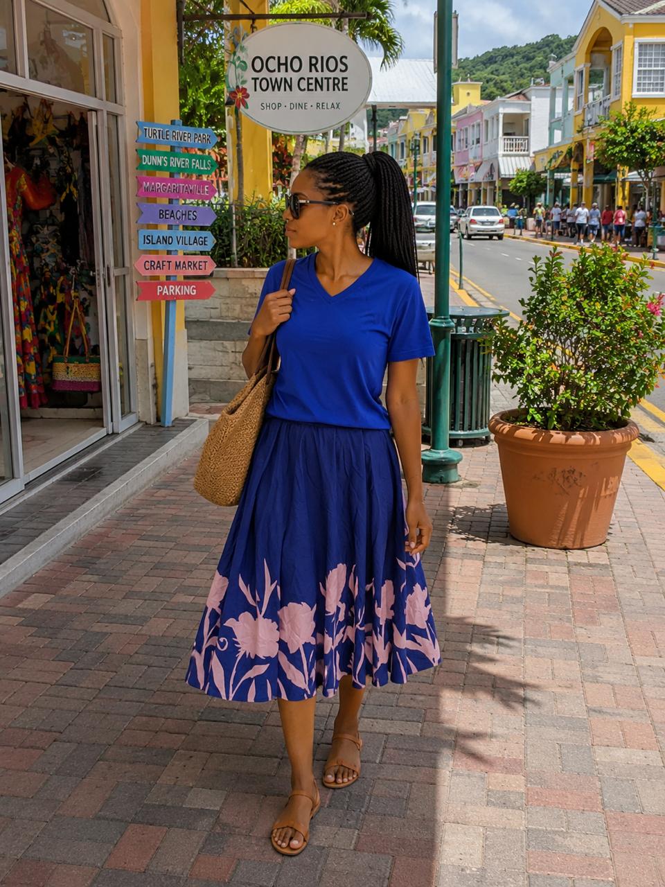 Plain top with patternized skirt