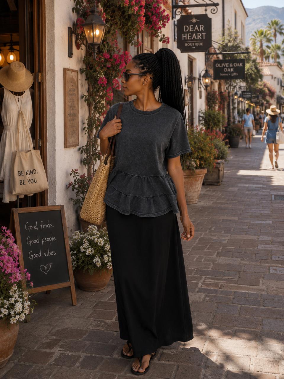 mineral-washed top with gown skirt