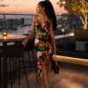 Tropical print matching two-piece skirt set