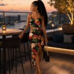 Tropical print matching two-piece skirt set