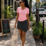 Pink top with Styled jeans skirt