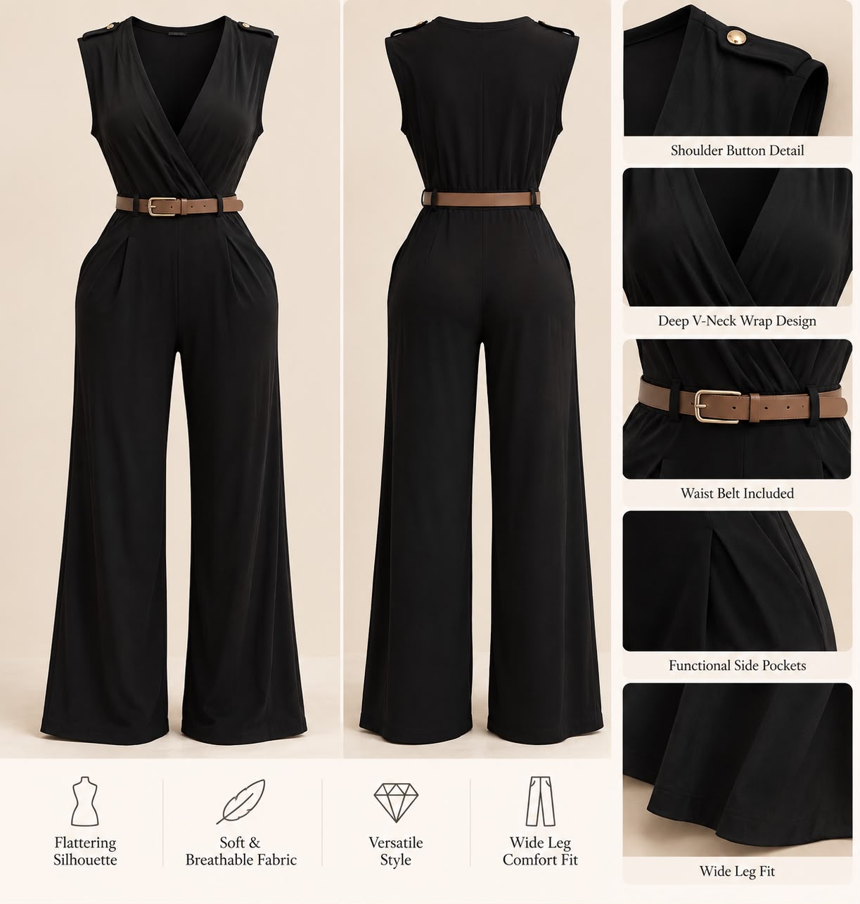 Sleeveless V Neck jumpsuit - Black