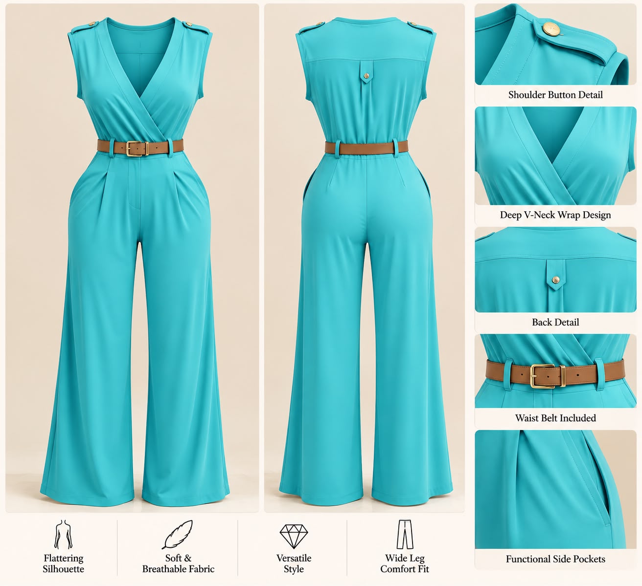 Sleeveless V Neck jumpsuit - Green