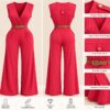 Sleeveless V Neck jumpsuit - Red