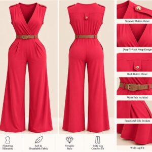 Sleeveless V Neck jumpsuit - Red