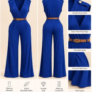 Sleeveless V Neck jumpsuit - Royal Blue