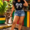Crystal Bow denim skirt set