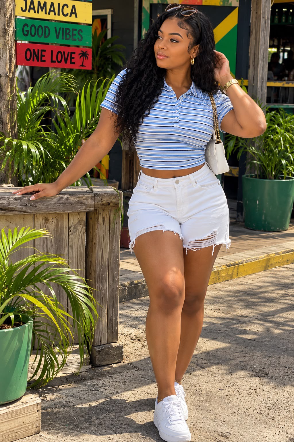 Coastal stripe denim set